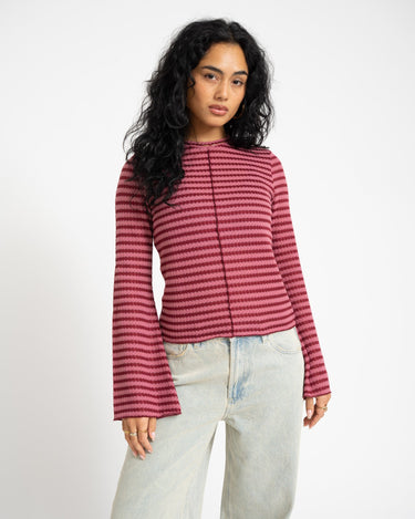 TILTIL Farah Flared Longsleeve Striped Dark Pink - Things I Like Things I Love