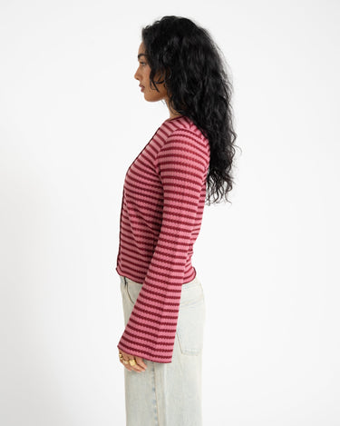 TILTIL Farah Flared Longsleeve Striped Dark Pink - Things I Like Things I Love