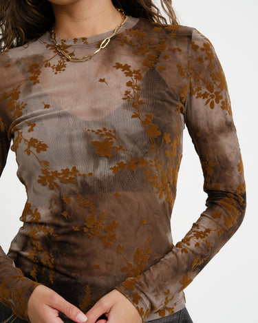 TILTIL Floral Mesh Longsleeve Bruin - Things I Like Things I Love