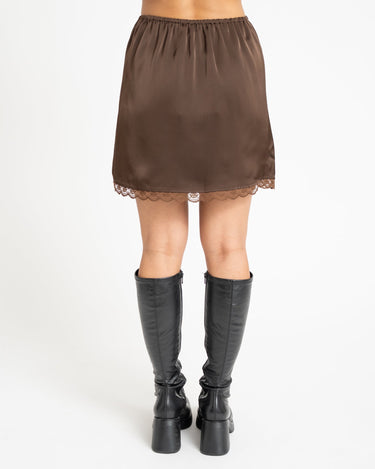 TILTIL Frederique Satin Skirt Lace Brown - Things I Like Things I Love