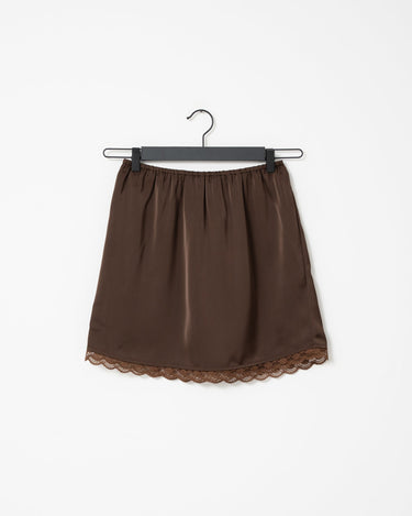 TILTIL Frederique Satin Skirt Lace Brown - Things I Like Things I Love