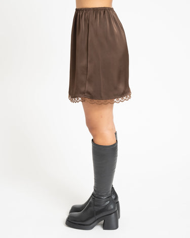 TILTIL Frederique Satin Skirt Lace Brown - Things I Like Things I Love