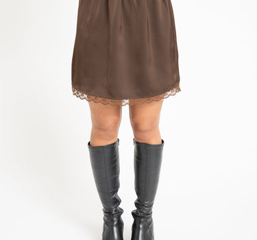 TILTIL Frederique Satin Skirt Lace Brown - Things I Like Things I Love