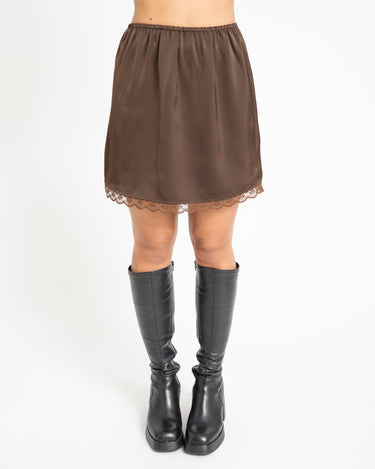 TILTIL Frederique Satin Skirt Lace Brown - Things I Like Things I Love