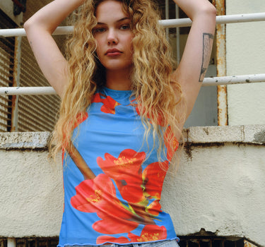 TILTIL Jente Floral Mesh Top Blue - Things I Like Things I Love