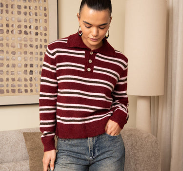 TILTIL Joya Polo Striped Bordeaux One Size - Things I Like Things I Love