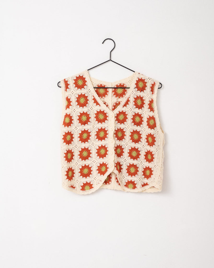 TILTIL July Crochet Gilet Beige Rust One Size - Things I Like Things I Love