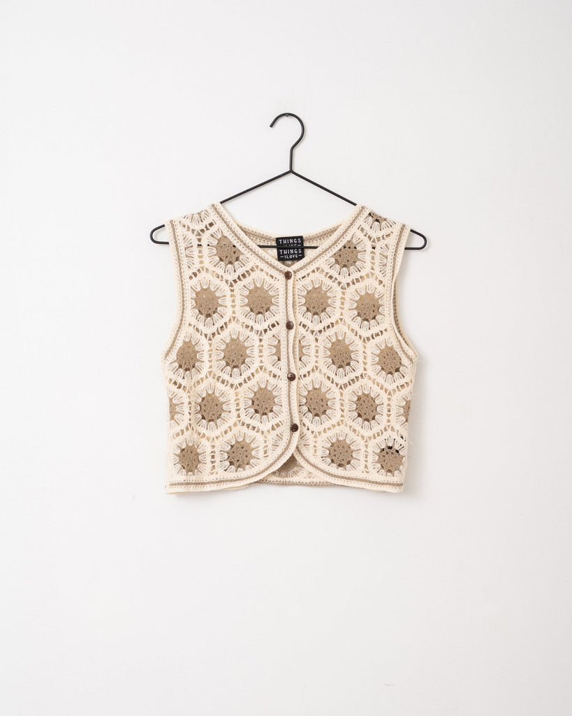TILTIL July Crochet Gilet Beige Taupe One Size - Things I Like Things I Love