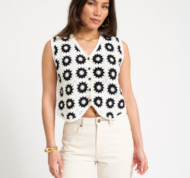 TILTIL July Crochet Gilet White Black One Size - Things I Like Things I Love