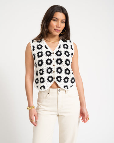 TILTIL July Crochet Gilet White Black One Size - Things I Like Things I Love