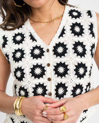 TILTIL July Crochet Gilet White Black One Size - Things I Like Things I Love