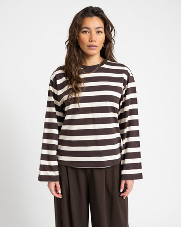 TILTIL Longsleeve Thick Striped Doka Tee Brown - Things I Like Things I Love