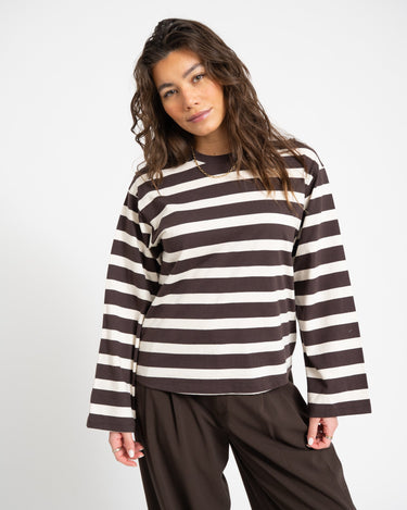 TILTIL Longsleeve Thick Striped Doka Tee Brown - Things I Like Things I Love