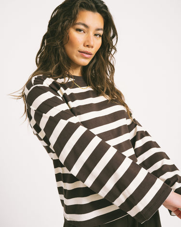 TILTIL Longsleeve Thick Striped Doka Tee Brown - Things I Like Things I Love