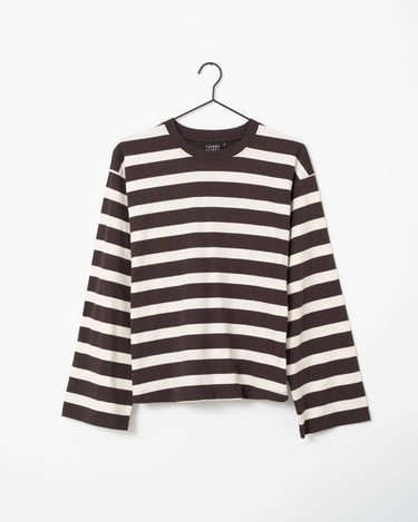 TILTIL Longsleeve Thick Striped Doka Tee Brown - Things I Like Things I Love