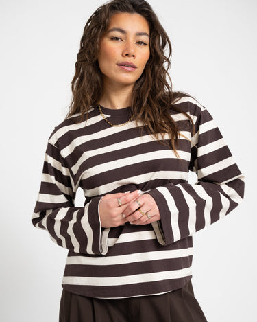 TILTIL Longsleeve Thick Striped Doka Tee Brown - Things I Like Things I Love
