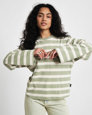 TILTIL Longsleeve Thick Striped Doka Tee Light Green - Things I Like Things I Love
