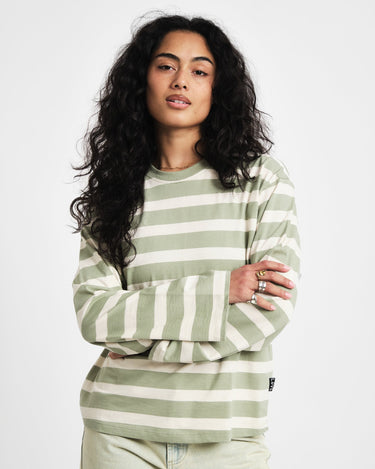 TILTIL Longsleeve Thick Striped Doka Tee Light Green - Things I Like Things I Love