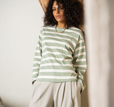 TILTIL Longsleeve Thick Striped Doka Tee Light Green - Things I Like Things I Love