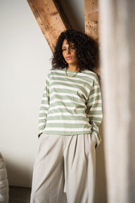 TILTIL Longsleeve Thick Striped Doka Tee Light Green - Things I Like Things I Love