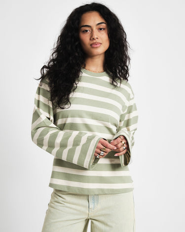 TILTIL Longsleeve Thick Striped Doka Tee Light Green - Things I Like Things I Love