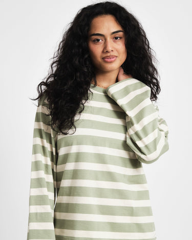 TILTIL Longsleeve Thick Striped Doka Tee Light Green - Things I Like Things I Love