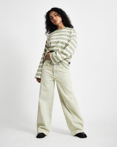 TILTIL Longsleeve Thick Striped Doka Tee Light Green - Things I Like Things I Love