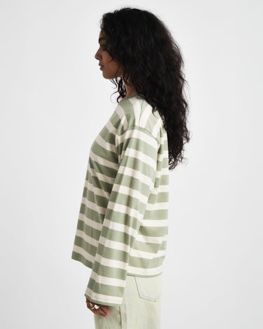 TILTIL Longsleeve Thick Striped Doka Tee Light Green - Things I Like Things I Love