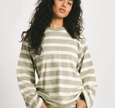 TILTIL Longsleeve Thick Striped Doka Tee Light Green - Things I Like Things I Love