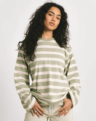 TILTIL Longsleeve Thick Striped Doka Tee Light Green - Things I Like Things I Love