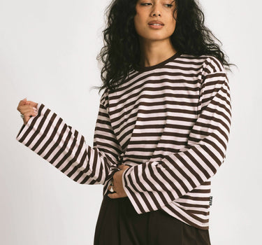 TILTIL Longsleeve Thin Striped Doka Tee Brown Pink - Things I Like Things I Love