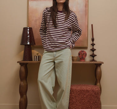 TILTIL Longsleeve Thin Striped Doka Tee Brown Pink - Things I Like Things I Love