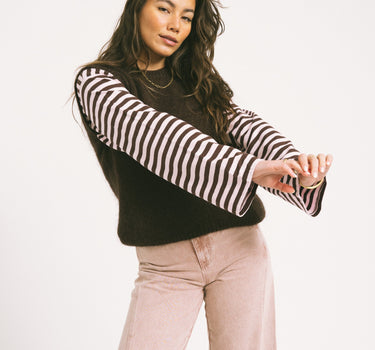 TILTIL Longsleeve Thin Striped Doka Tee Brown Pink - Things I Like Things I Love