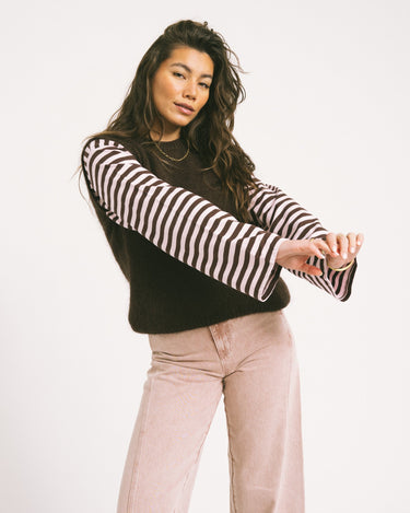 TILTIL Longsleeve Thin Striped Doka Tee Brown Pink - Things I Like Things I Love