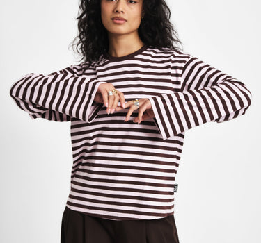 TILTIL Longsleeve Thin Striped Doka Tee Brown Pink - Things I Like Things I Love