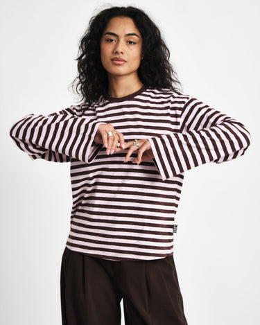 TILTIL Longsleeve Thin Striped Doka Tee Brown Pink - Things I Like Things I Love