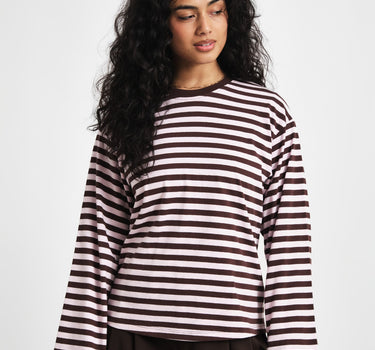 TILTIL Longsleeve Thin Striped Doka Tee Brown Pink - Things I Like Things I Love