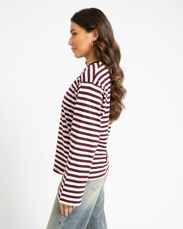TILTIL Longsleeve Thin Striped Doka Tee Dark Purple - Things I Like Things I Love