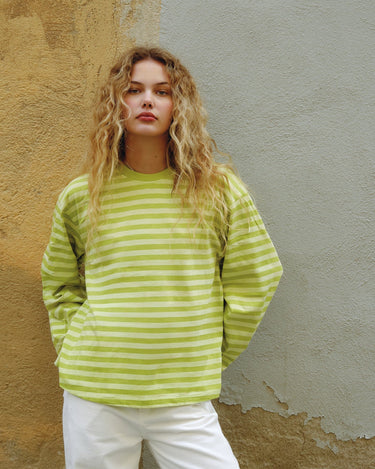 TILTIL Longsleeve Thin Striped Doka Tee Matcha Green - Things I Like Things I Love