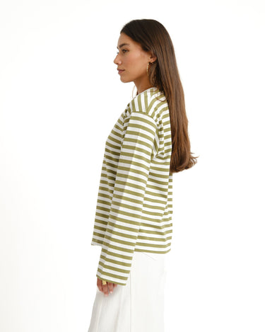 TILTIL Longsleeve Thin Striped Doka Tee Olijf Wit - Things I Like Things I Love