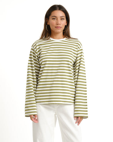 TILTIL Longsleeve Thin Striped Doka Tee Olijf Wit - Things I Like Things I Love