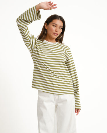 TILTIL Longsleeve Thin Striped Doka Tee Olijf Wit - Things I Like Things I Love