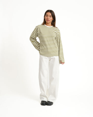 TILTIL Longsleeve Thin Striped Doka Tee Olijf Wit - Things I Like Things I Love