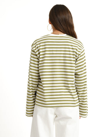 TILTIL Longsleeve Thin Striped Doka Tee Olijf Wit - Things I Like Things I Love