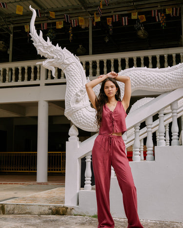 TILTIL Mailey Linen Pants Burgundy - Things I Like Things I Love