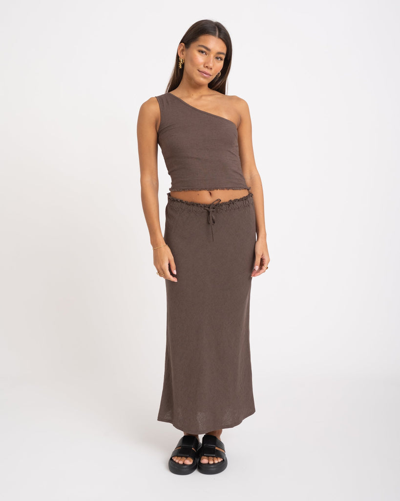 TILTIL Marlou Linen Skirt Dark Brown - Things I Like Things I Love