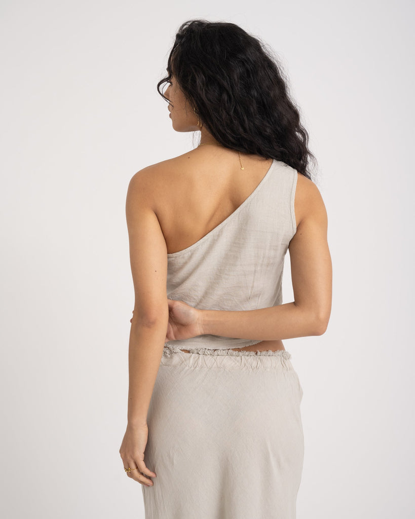 TILTIL Marlou One-Shoulder Top Linen Beige - Things I Like Things I Love