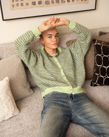 TILTIL Melis Cardigan Striped Matcha Green One Size - Things I Like Things I Love