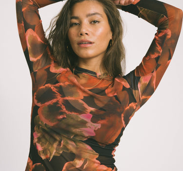 TILTIL Mesh Longsleeve Floral Orange - Things I Like Things I Love