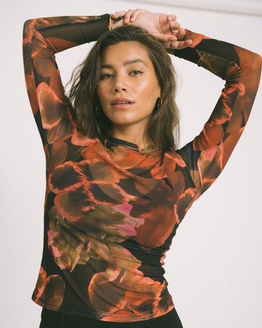TILTIL Mesh Longsleeve Floral Orange - Things I Like Things I Love